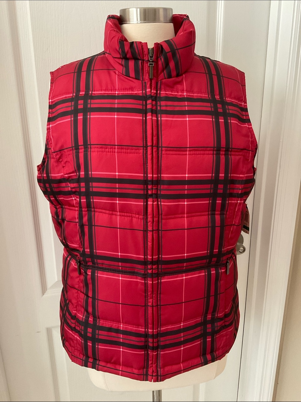 NWT Charter Club Quilted Plaid Puffer Vest Petite Large